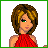 Pixel art of a woman in a red dress with changing poses and text reading 'if kisses were snowflakes I'd send you a blizzard this winter' on a white background with green borders