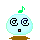 Pixelated light blue sphere with brown base, displaying four distinct face expressions and musical note variations across observations.