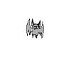 Gray cartoon bat with black outline, small size, wings spread horizontally, eyes closed in first ; larger size with open eyes and wing shape changes