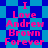 Pixelated text reads "I Love Andrew Brown Forever" in pink on a blue and dark blue checkered background with diamond shapes.