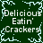 Green background with light blue pixelated border, repeated text "Delicious Eatin' Crackers" in white pixelated font across four quadrants.