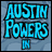 A 3x3 contact sheet of animated frames from an Austin Powers-themed AIM buddy icon featuring text and character portraits against a blue patterned background.