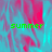 A digital image with a cyan and magenta abstract background featuring the word 'summer' in green pixelated text at three positions.