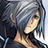 Pixelated anime-style icon of a character with long silver hair and dark clothing, showing partial face and shoulder in close-up composition.