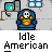 Animated contact sheet of a pixel art buddy icon showing a character in blue chair with computer, displaying idle state and speech bubble changes across frames.