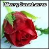 A static image of a red rose with green leaves and stem against a light background, with pixelated text reading "Military Sweethearts" at the top.