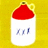 Pixelated image of a red-topped white jug with blue text on its side, set against a yellow background with surrounding pixelated text.