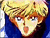 Animated sequence of a blonde anime character in blue and white attire performing dynamic poses against red and dark backgrounds with glowing effects.