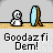 Pixelated cartoon character with white body and black eyes stands next to blue portal, text above reads HOW'D I, GET THIS, SEXY?, and below reads Goodaz fi Dem! in multiple