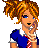 Pixelated character with curly orange-brown hair, blue eyes, and a hand near her face, wearing a blue top with white collar and red-and-white checkered detail.