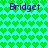 Pixelated green heart pattern on cyan background with purple text 'Bridget' repeated four times in a