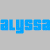 Pixelated text 'alyssa' appears in blue and gray on a split background with light gray left and bright blue right sections.
