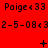 Red background with repeated text and symbols changing across frames: 'Paige<33' and '2-5-08<32-5-08<32-5-08<3' lines, plus '+' or '*' or '.' symbols above the second line in each frame.