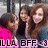 Three people pose together in a pixelated image with text reading 'ILLA, BFF,' and a small heart symbol at the bottom right.