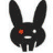 Black rabbit head with red eye, white mouth, and two small teeth on white background; orange 'Shorty's' stamp below.