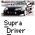 Pixelated image of a black car with red taillights and white headlights, positioned beneath text reading "Supra Driver" in blocky font.