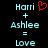 Pixelated text displays 'Harri + Ashlee = Love' with a red heart symbol replacing the 'i' in 'Harri' on the left side of the image.