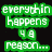 Green text on black background reads 'everythin happens 4g reason...' with gray heart shapes below, and a pixelated figure holding an object above.