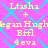 Pixelated text and blue geometric patterns on a pink background, with repeated phrases in yellow font.