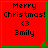 Red square icon with green border displaying "Merry Christmas! <3 3mily" text and small green tree in bottom-right corner.