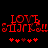 Red pixelated text 'LOVE STALK' and five red hearts on black background, with two identical frames showing slight heart position differences.
