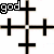 Black and white of pixelated text fragments with 'god', 'hates', 'all', and 'us' in various positions, forming a wordwall