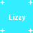 Light blue background with white plus signs scattered across; four instances of the text 'Lizzy' in pixelated white font positioned at top-left, top-right, bottom-left, and bottom-right.