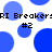 Pixelated blue circles and text repeat across a white background with alternating dark/light blue circle halves in the center.