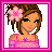 Pixel art contact sheet showing two frames of an animated buddy icon with a cartoon girl and pink text reading 'pink is pimp' on a gradient background.