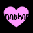 Four pink heart-shaped icons with black text 'nathar' displayed on a black background, arranged in two of two