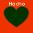 Four identical dark green heart shapes on a solid red background, each with the word "Nacho" in white pixelated text above or overlapping the top of the heart.