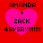 Red background with four identical pink heart-shaped icons containing text: 'AMANDA + ZACK 4EVER!!!!!!!!' in black pixelated font.