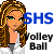 Pixelated cartoon-style icon of a female character with long brown hair wearing white hoodie and blue jeans, holding volleyball text elements.