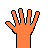 A 3x2 contact sheet of five orange pixelated hand icons in various gestures against a white background with one gray rectangle on the right.
