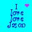 Blue text "I love you" on cyan background with pink heart and pixelated star animations.