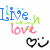 Pixelated text and symbols in multiple colors on a white background, including 'Live', 'love', 'Laugh', 'crazy', and heart shapes.