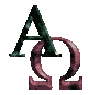 A sequence of four 3D-rendered icons showing a green 'A' and maroon 'Ω' symbol in various overlapping positions against a light gray background.