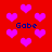 Red background with scattered pink hearts and blue text reading 'Gabe' in four locations.
