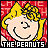 Pixelated cartoon characters from The Peanuts appear in a with red patterned backgrounds and 'THE PEANUTS' text below each character