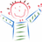 Pixelated cartoon figure with pink circular head and blue arms holding green objects, next to red background with black text.