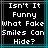 Black background with white pixelated text reading "Isn't It Funny What Fake Smiles Can Hide?" framed by cyan lines