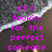 Pixelated text in bright magenta reads 'still lookin for the perfect someone' over a blurred beach scene background.