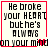 four identical with red borders, each containing text about a broken heart and a small red heart symbol