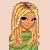 Pixelated cartoon-style contact sheet showing three frames of a single animated icon featuring a blonde doll character with green clothing and white shorts, displayed on a light peach background with "Single" text below each frame.