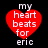Red heart-shaped icon with white text 'my heart beats for eric' on black background, showing pixelated animation changes