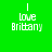 Green background with white text reading "I love Brittany" in pixelated font, displayed in four positions with varying background gradients