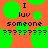 Pixelated orange background with green circles and black text reading 'I luv someone ?????????' in two identical side-by-side arrangements.