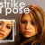 Pixelated image of a person with light brown hair and warm-toned skin, featuring text reading 'strike pose' above the figure.