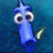 Blue cartoon fish with large eyes and yellow fins against a blue background, displaying red text in the second frame.