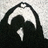 Black and white pixelated icon showing a stylized figure with large headphones, head tilted down, against light gray background.